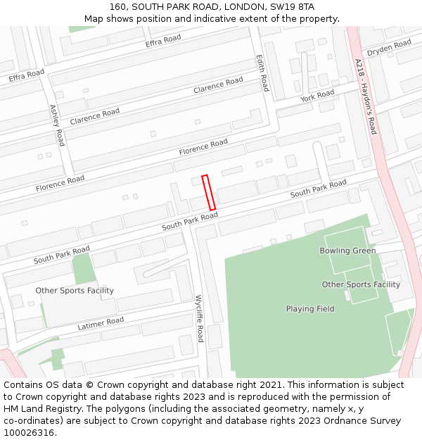 160, SOUTH PARK ROAD, LONDON, SW19 8TA: Location map and indicative extent of plot