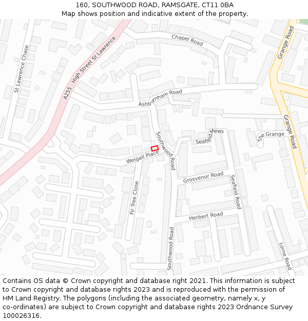 160, SOUTHWOOD ROAD, RAMSGATE, CT11 0BA: Location map and indicative extent of plot