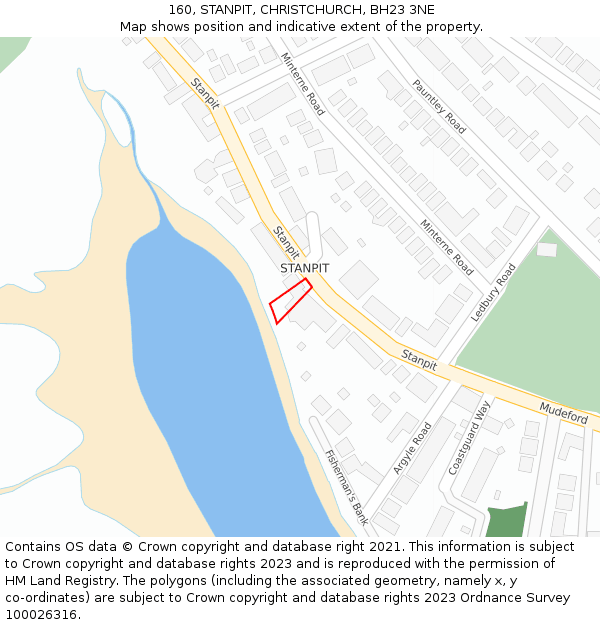 160, STANPIT, CHRISTCHURCH, BH23 3NE: Location map and indicative extent of plot