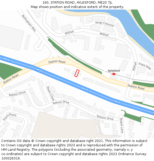 160, STATION ROAD, AYLESFORD, ME20 7JL: Location map and indicative extent of plot