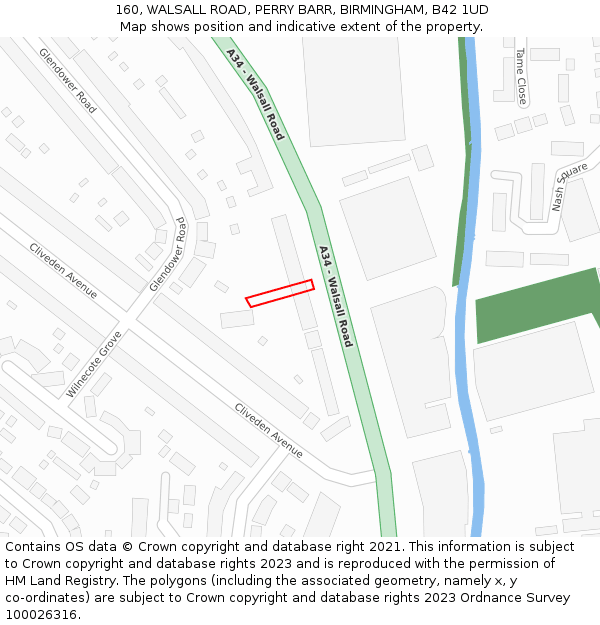 160, WALSALL ROAD, PERRY BARR, BIRMINGHAM, B42 1UD: Location map and indicative extent of plot