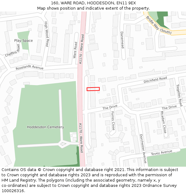 160, WARE ROAD, HODDESDON, EN11 9EX: Location map and indicative extent of plot