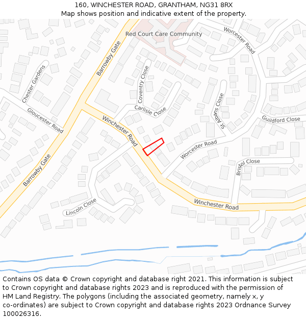 160, WINCHESTER ROAD, GRANTHAM, NG31 8RX: Location map and indicative extent of plot