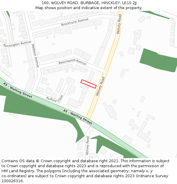 160, WOLVEY ROAD, BURBAGE, HINCKLEY, LE10 2JJ: Location map and indicative extent of plot