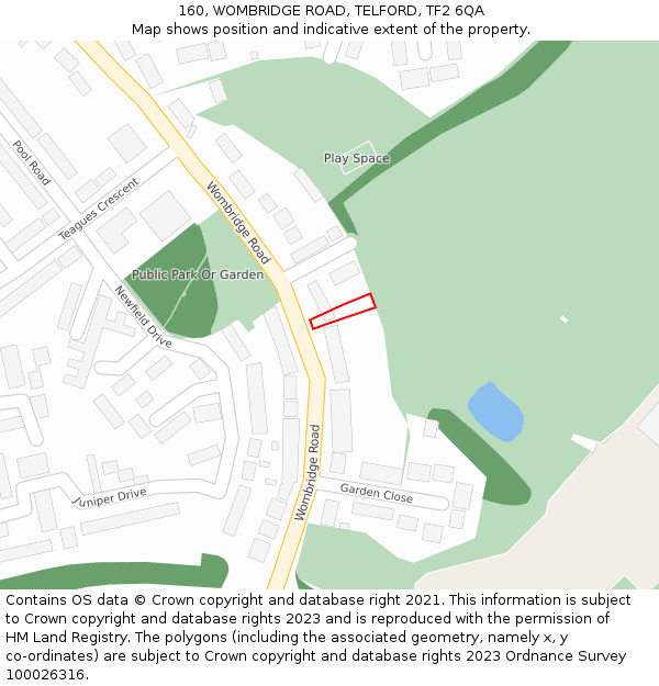 160, WOMBRIDGE ROAD, TELFORD, TF2 6QA: Location map and indicative extent of plot