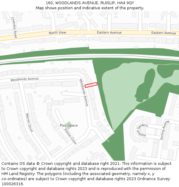 160, WOODLANDS AVENUE, RUISLIP, HA4 9QY: Location map and indicative extent of plot