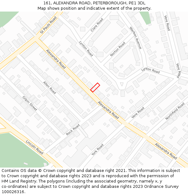 161, ALEXANDRA ROAD, PETERBOROUGH, PE1 3DL: Location map and indicative extent of plot