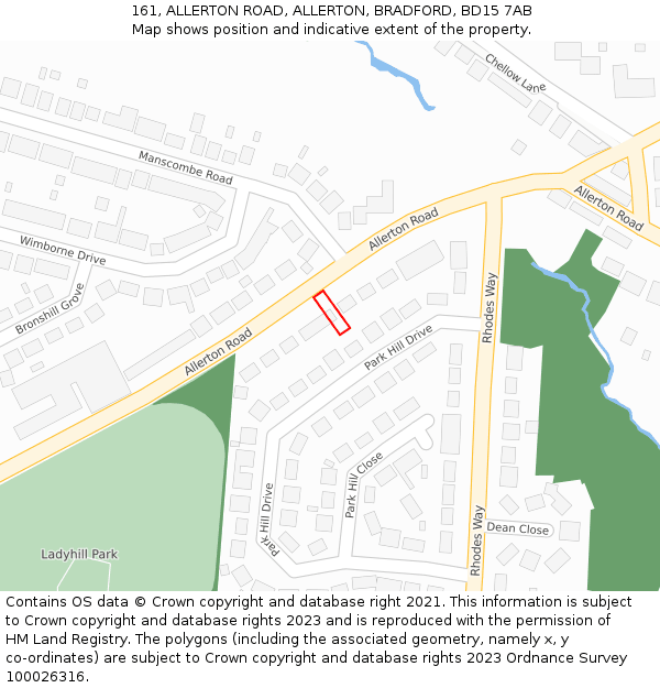 161, ALLERTON ROAD, ALLERTON, BRADFORD, BD15 7AB: Location map and indicative extent of plot