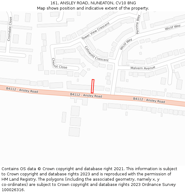 161, ANSLEY ROAD, NUNEATON, CV10 8NG: Location map and indicative extent of plot