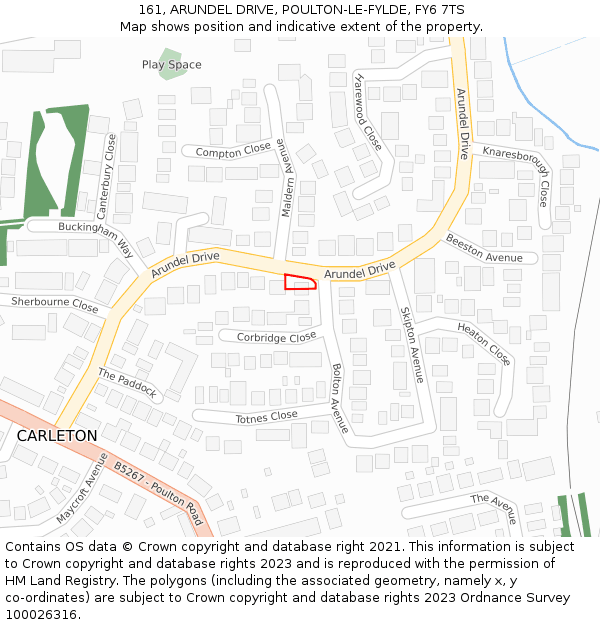 161, ARUNDEL DRIVE, POULTON-LE-FYLDE, FY6 7TS: Location map and indicative extent of plot