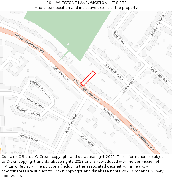 161, AYLESTONE LANE, WIGSTON, LE18 1BE: Location map and indicative extent of plot