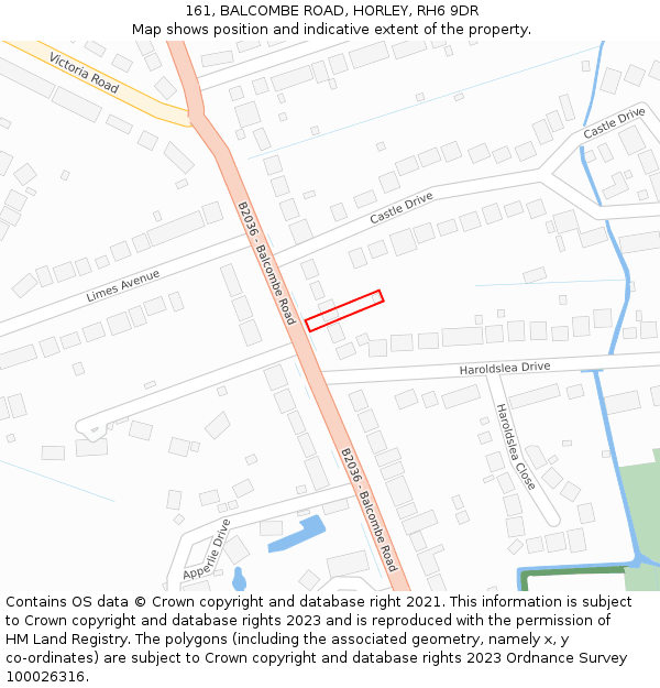 161, BALCOMBE ROAD, HORLEY, RH6 9DR: Location map and indicative extent of plot