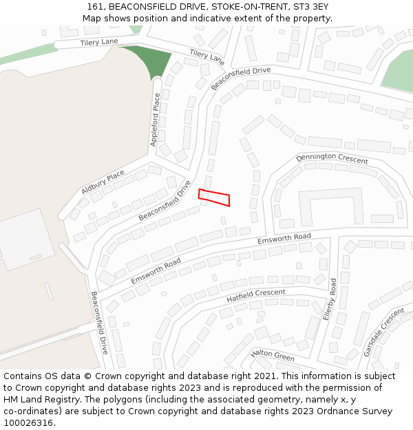 161, BEACONSFIELD DRIVE, STOKE-ON-TRENT, ST3 3EY: Location map and indicative extent of plot