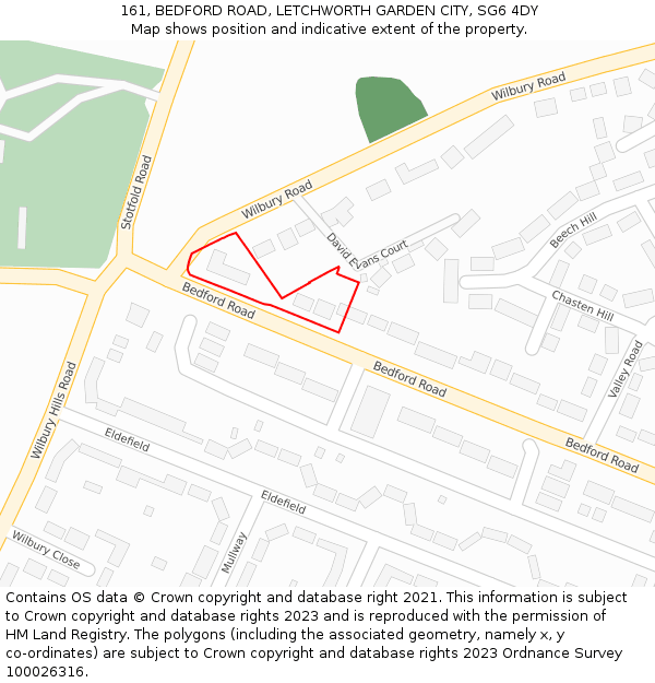 161, BEDFORD ROAD, LETCHWORTH GARDEN CITY, SG6 4DY: Location map and indicative extent of plot