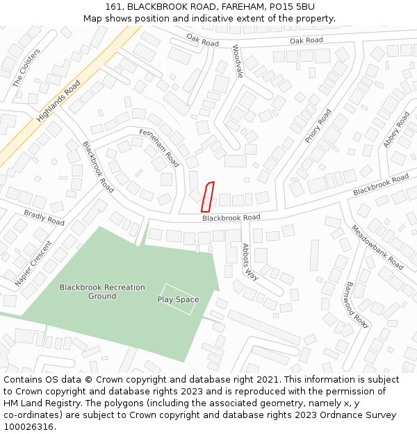 161, BLACKBROOK ROAD, FAREHAM, PO15 5BU: Location map and indicative extent of plot