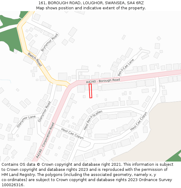 161, BOROUGH ROAD, LOUGHOR, SWANSEA, SA4 6RZ: Location map and indicative extent of plot