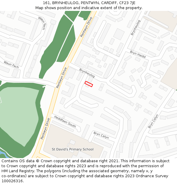 161, BRYNHEULOG, PENTWYN, CARDIFF, CF23 7JE: Location map and indicative extent of plot