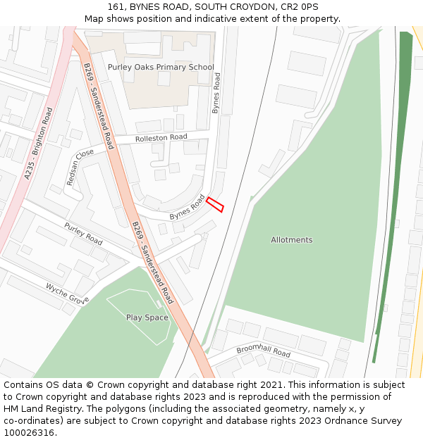 161, BYNES ROAD, SOUTH CROYDON, CR2 0PS: Location map and indicative extent of plot