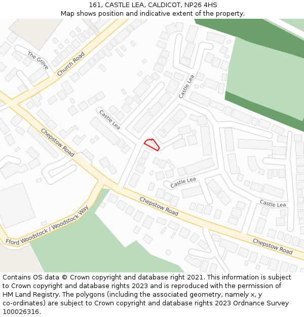 161, CASTLE LEA, CALDICOT, NP26 4HS: Location map and indicative extent of plot