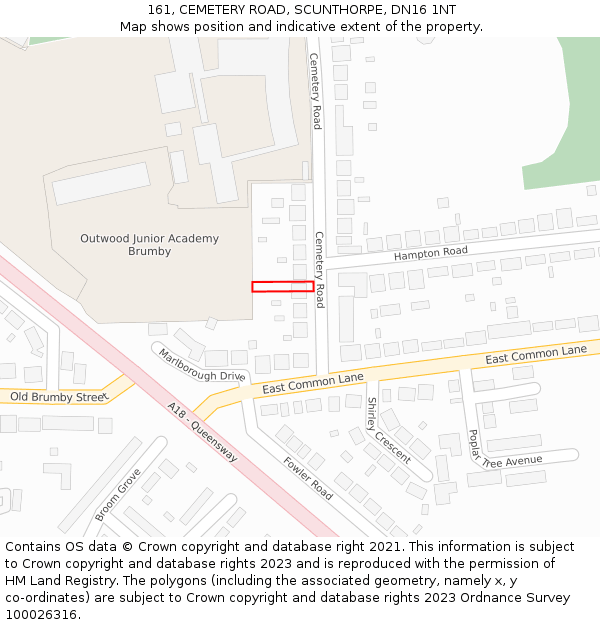 161, CEMETERY ROAD, SCUNTHORPE, DN16 1NT: Location map and indicative extent of plot