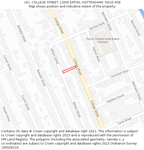 161, COLLEGE STREET, LONG EATON, NOTTINGHAM, NG10 4GE: Location map and indicative extent of plot