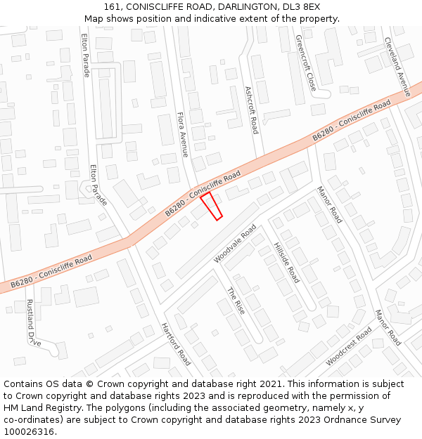 161, CONISCLIFFE ROAD, DARLINGTON, DL3 8EX: Location map and indicative extent of plot