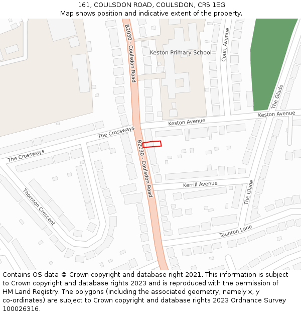 161, COULSDON ROAD, COULSDON, CR5 1EG: Location map and indicative extent of plot