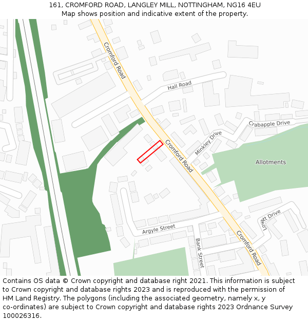 161, CROMFORD ROAD, LANGLEY MILL, NOTTINGHAM, NG16 4EU: Location map and indicative extent of plot