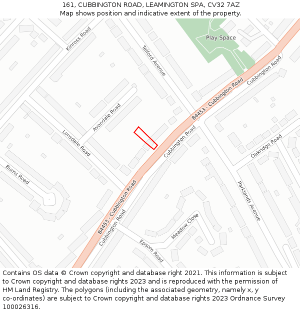 161, CUBBINGTON ROAD, LEAMINGTON SPA, CV32 7AZ: Location map and indicative extent of plot