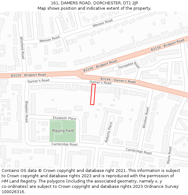 161, DAMERS ROAD, DORCHESTER, DT1 2JP: Location map and indicative extent of plot