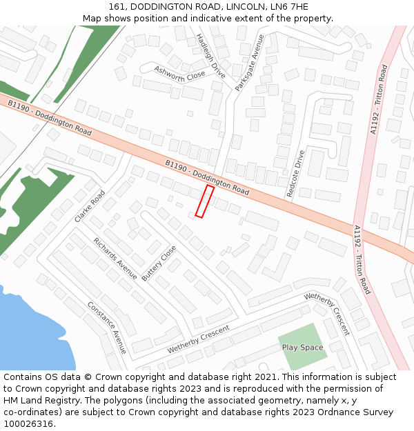 161, DODDINGTON ROAD, LINCOLN, LN6 7HE: Location map and indicative extent of plot