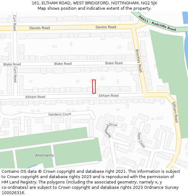 161, ELTHAM ROAD, WEST BRIDGFORD, NOTTINGHAM, NG2 5JX: Location map and indicative extent of plot