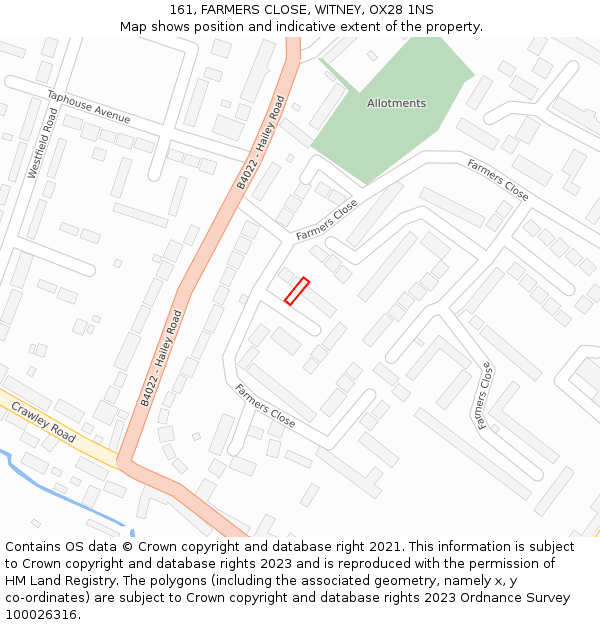 161, FARMERS CLOSE, WITNEY, OX28 1NS: Location map and indicative extent of plot