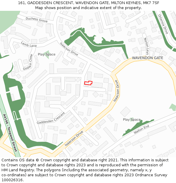 161, GADDESDEN CRESCENT, WAVENDON GATE, MILTON KEYNES, MK7 7SF: Location map and indicative extent of plot
