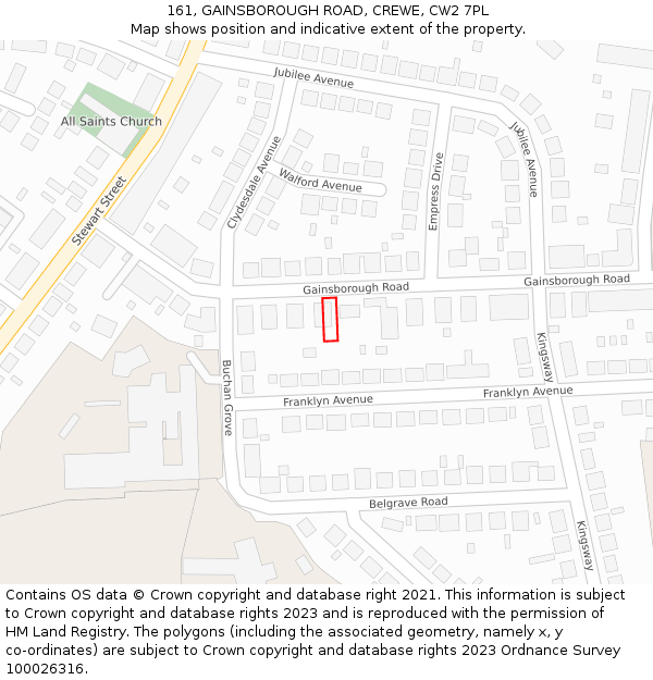 161, GAINSBOROUGH ROAD, CREWE, CW2 7PL: Location map and indicative extent of plot