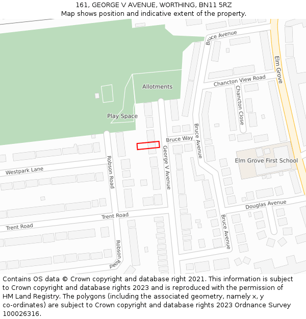 161, GEORGE V AVENUE, WORTHING, BN11 5RZ: Location map and indicative extent of plot