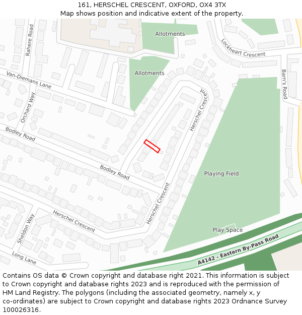 161, HERSCHEL CRESCENT, OXFORD, OX4 3TX: Location map and indicative extent of plot