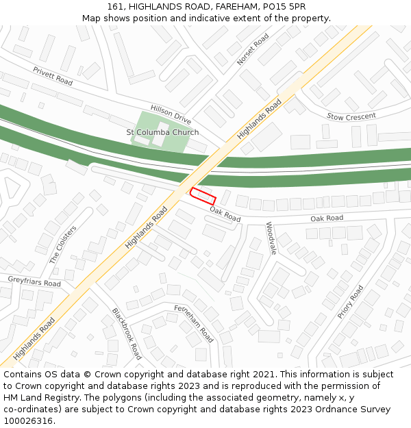 161, HIGHLANDS ROAD, FAREHAM, PO15 5PR: Location map and indicative extent of plot