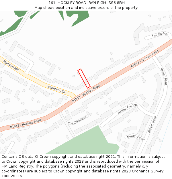 161, HOCKLEY ROAD, RAYLEIGH, SS6 8BH: Location map and indicative extent of plot