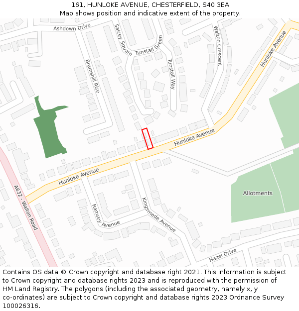 161, HUNLOKE AVENUE, CHESTERFIELD, S40 3EA: Location map and indicative extent of plot