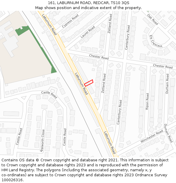 161, LABURNUM ROAD, REDCAR, TS10 3QS: Location map and indicative extent of plot