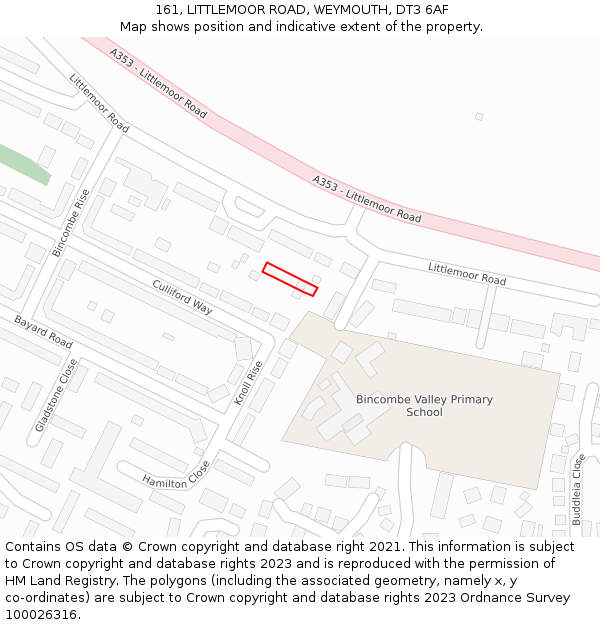 161, LITTLEMOOR ROAD, WEYMOUTH, DT3 6AF: Location map and indicative extent of plot