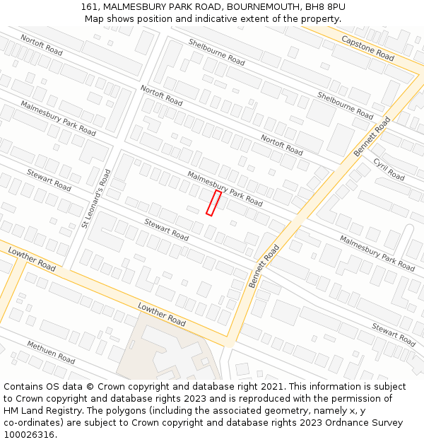 161, MALMESBURY PARK ROAD, BOURNEMOUTH, BH8 8PU: Location map and indicative extent of plot