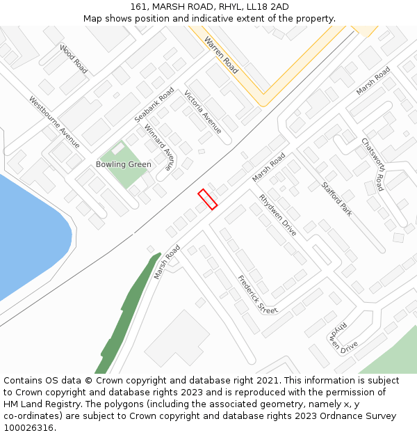 161, MARSH ROAD, RHYL, LL18 2AD: Location map and indicative extent of plot