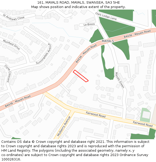 161, MAYALS ROAD, MAYALS, SWANSEA, SA3 5HE: Location map and indicative extent of plot