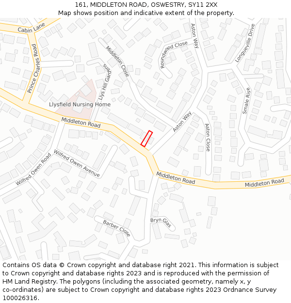 161, MIDDLETON ROAD, OSWESTRY, SY11 2XX: Location map and indicative extent of plot
