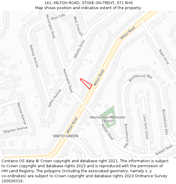 161, MILTON ROAD, STOKE-ON-TRENT, ST1 6HS: Location map and indicative extent of plot