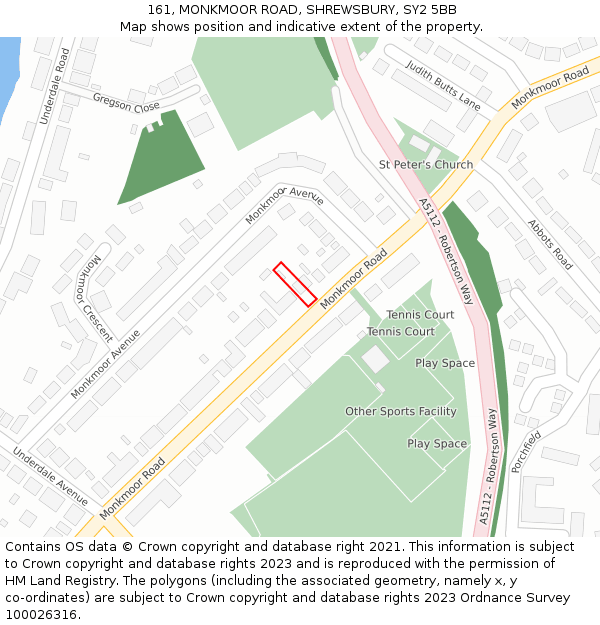 161, MONKMOOR ROAD, SHREWSBURY, SY2 5BB: Location map and indicative extent of plot