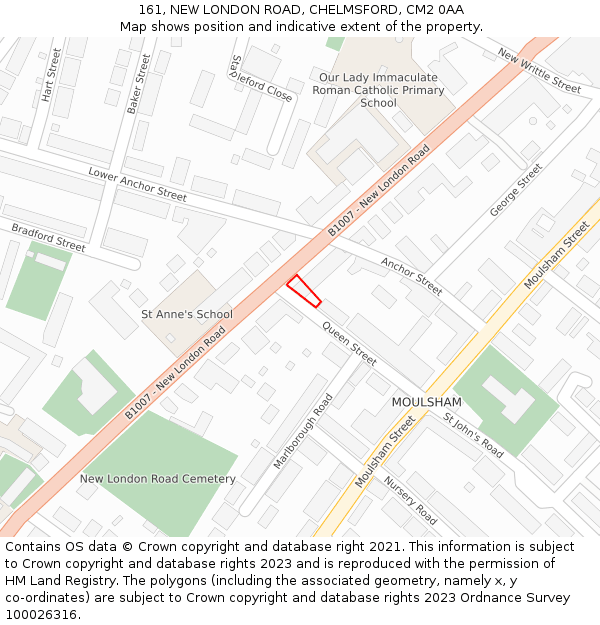 161, NEW LONDON ROAD, CHELMSFORD, CM2 0AA: Location map and indicative extent of plot