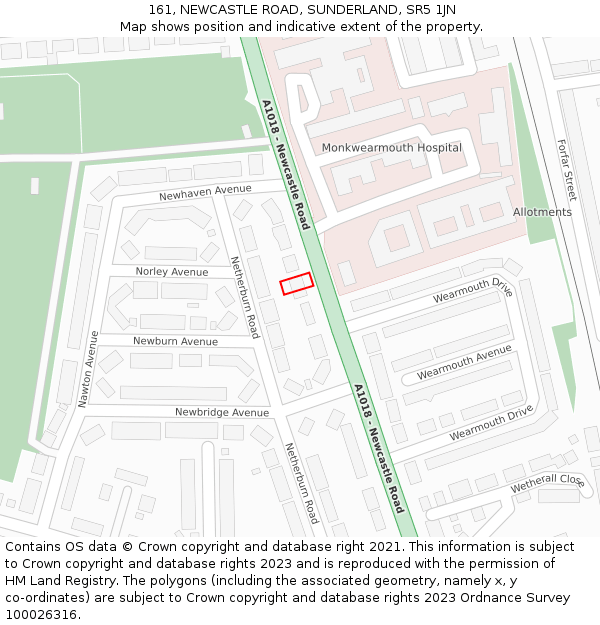 161, NEWCASTLE ROAD, SUNDERLAND, SR5 1JN: Location map and indicative extent of plot